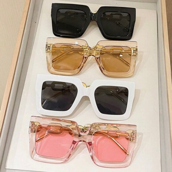 Oversized Geometric Sunglasses,Vintage-Inspired (White Frames) - Picture 3 of 6